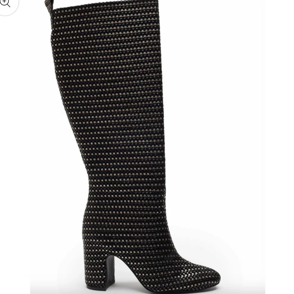 CECELIA NEW YORK BLACK/GOLD Patent Leather Noel High Shaft Boots NWT Size: 7.5